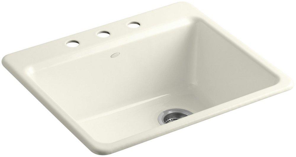 KOHLER Biscuit 25 x 22 in. 3 Hole Cast Iron Single Bowl Drop-in Kitchen Sink 