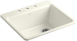 25 x 22 in. 3 Hole Cast Iron Single Bowl Drop-in Kitchen Sink in Biscuit