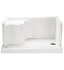 48 x 32 in. Acrylic Shower Base with Right Drain and Left Corner Seat in White