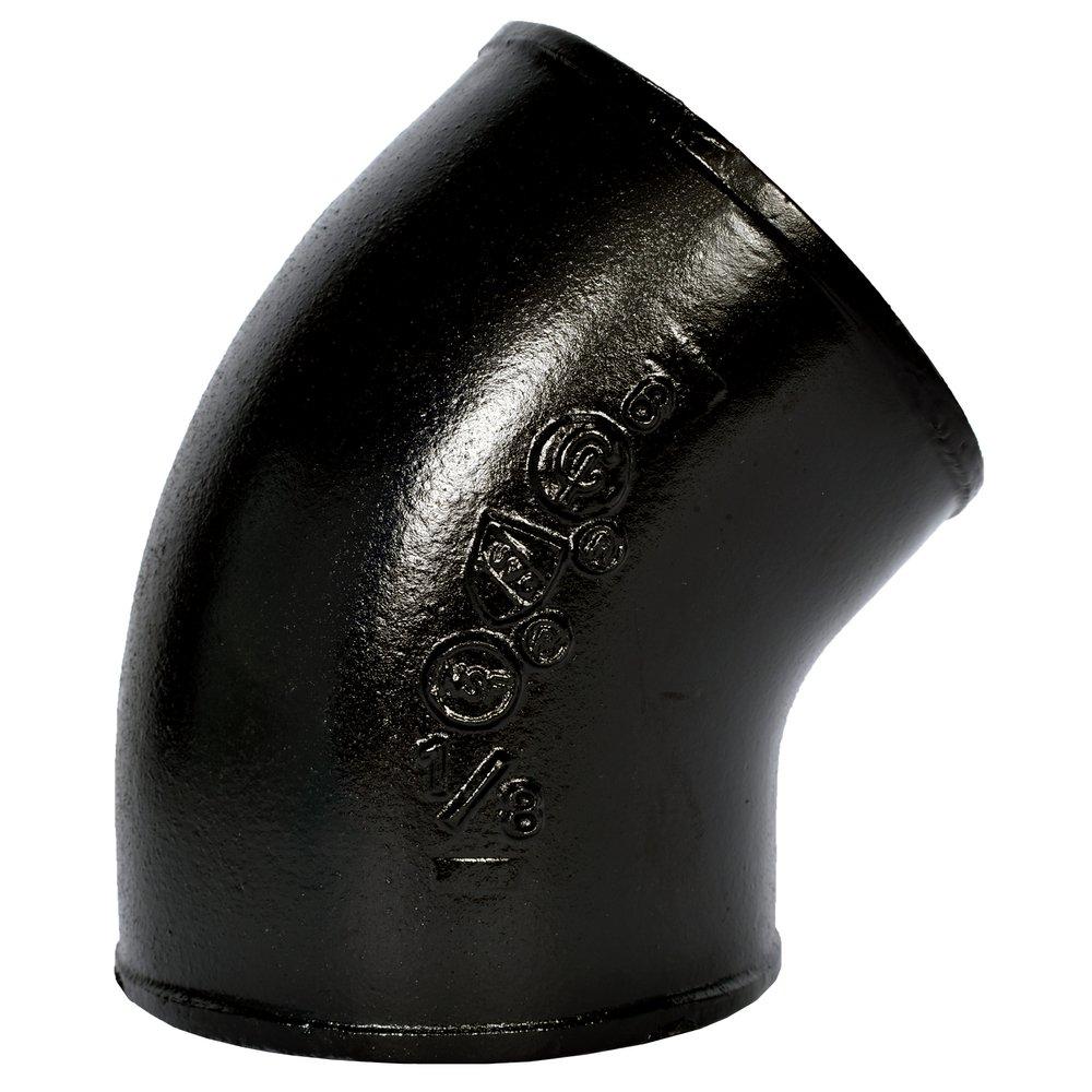 Black No Hub 45 Degree Cast Iron 1/8 Bend 