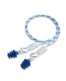 Corded Thermoplastic Elastomer Reusable Ear Plugs in Blue with White