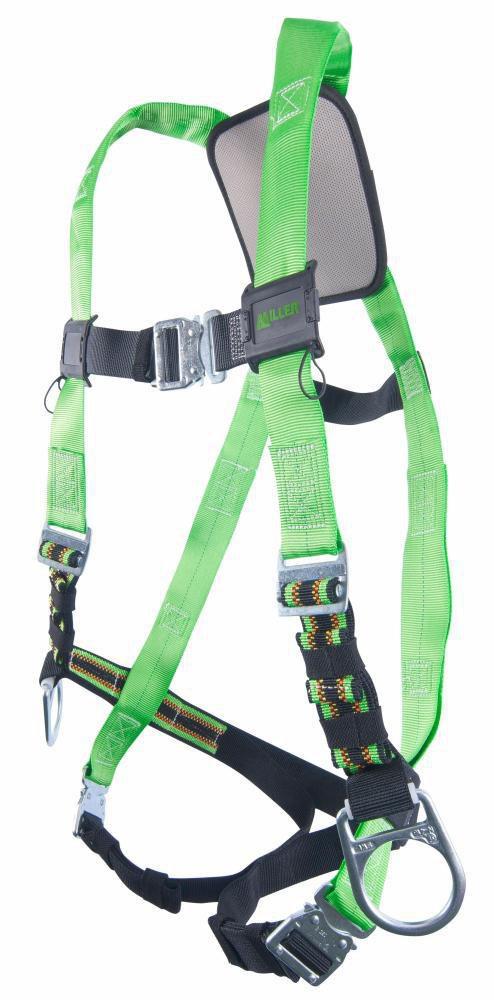 Miller Fall Protection Green Vest Style Back Padding Body Harness 