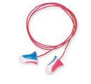 Corded Foam and Plastic Disposable Ear Plugs in Red with White with Blue