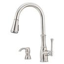 1-Hole High Arc Kitchen Faucet with Single Lever Handle and Soap Dispenser in Stainless Steel