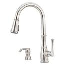 Pfister Stainless Steel 1-Hole High Arc Kitchen Faucet with Single Lever Handle and Soap Dispenser 