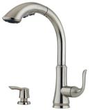 1-Hole Pull-Out Kitchen Faucet with Soap Dispenser and Single Lever Handle in Stainless Steel