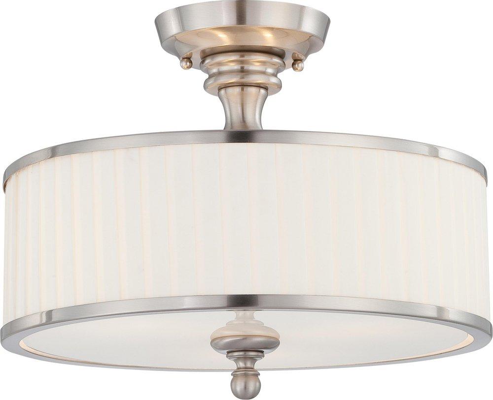 NUVO Brushed Nickel 12 x 15 in. 60W 3-Light Medium Semi-Flush Mount Ceiling Fixture 