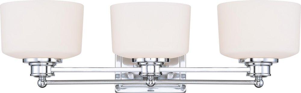NUVO Polished Chrome 3 Light 100W 25 in. Satin White Glass Vanity 