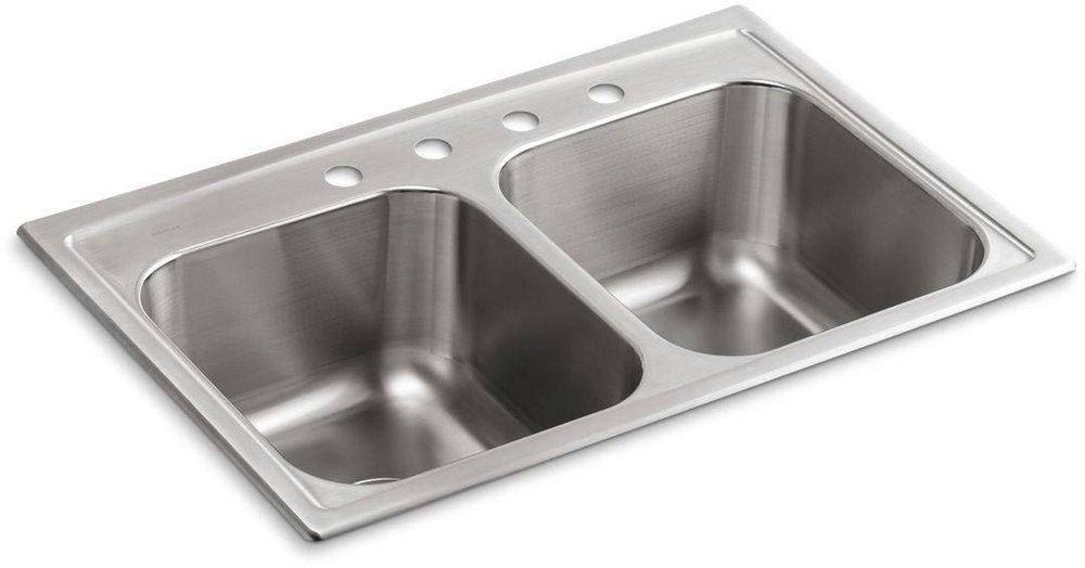 KOHLER Stainless Steel 33 x 22 in. Stainless Steel Double Bowl Drop-in Kitchen Sink 