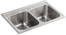 KOHLER Stainless Steel 33 x 22 in. Stainless Steel Double Bowl Drop-in Kitchen Sink 
