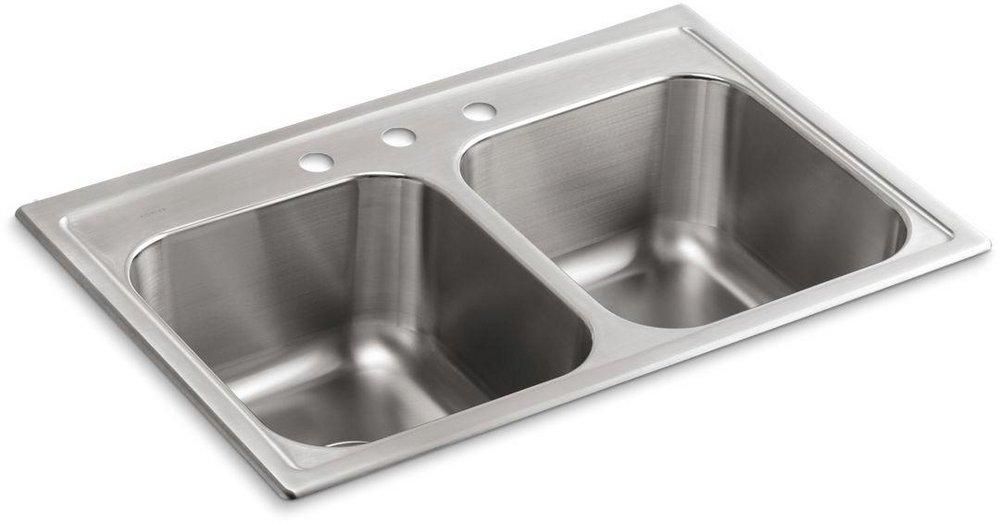 KOHLER Stainless Steel 33 x 22 in. Stainless Steel Double Bowl Drop-in Kitchen Sink 