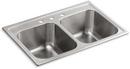 KOHLER Stainless Steel 33 x 22 in. Stainless Steel Double Bowl Drop-in Kitchen Sink 