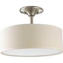 2 26W CFL Semi Flush Mount Ceiling Light with Beige Linen Shade Brushed Nickel
