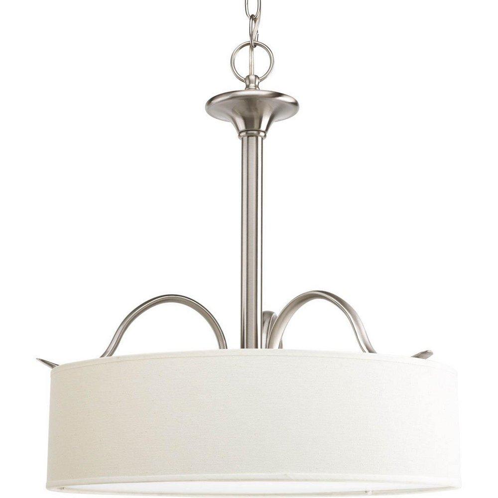 Progress Lighting Brushed Nickel 3 Lights Medium Pendant with Beige Linen Shade 