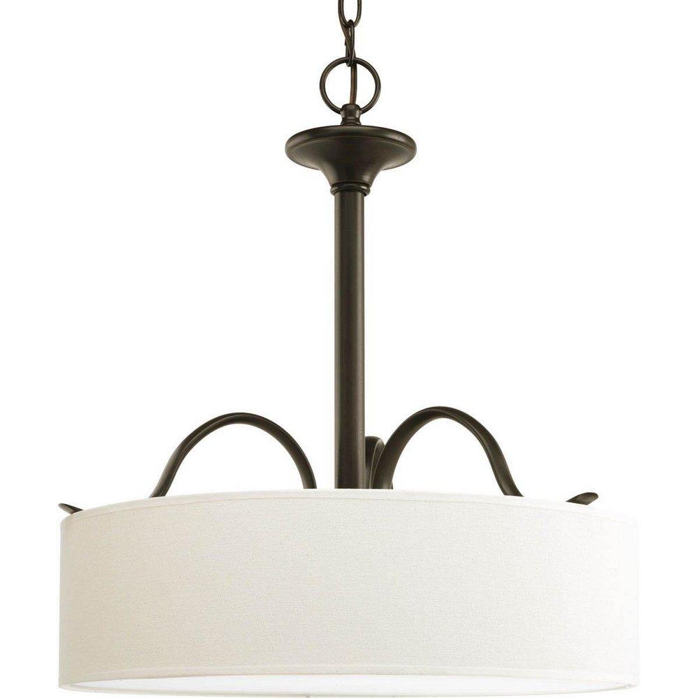 Progress Lighting Antique Bronze 3 Lights Medium Pendant with Beige Linen Shade 