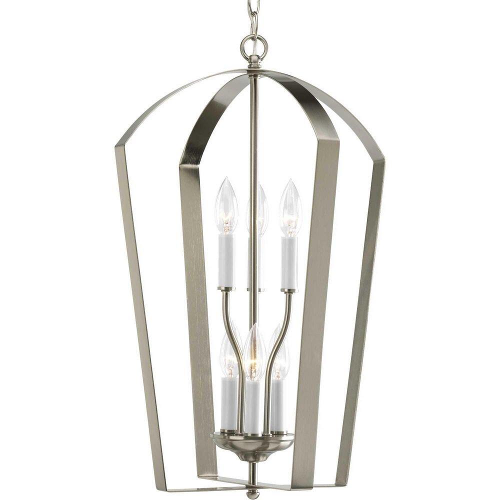 Progress Lighting Brushed Nickel 60W 6-Light Candelabra Ceiling Light 