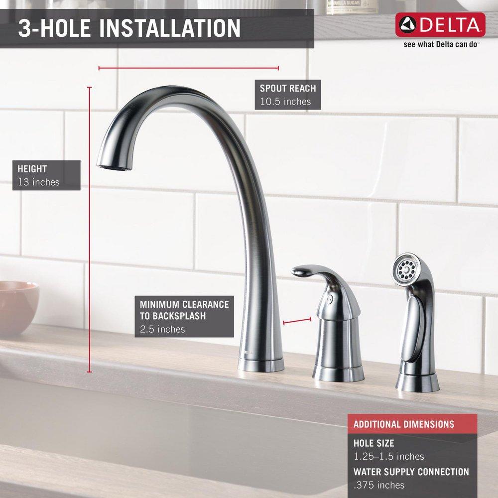 Delta Faucet Arctic Stainless Single Handle Widespread Kitchen Faucet 