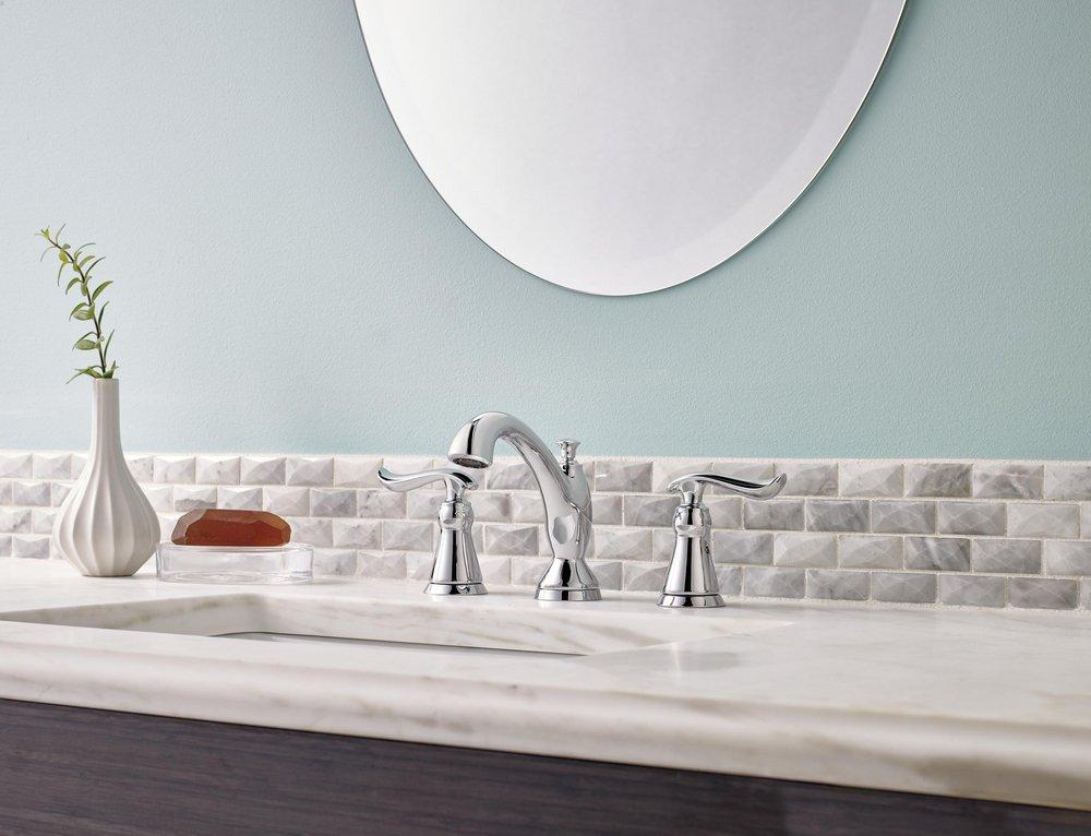 Delta Faucet Chrome Two Handle Widespread Bathroom Sink Faucet with Pop-Up Drain Assembly 