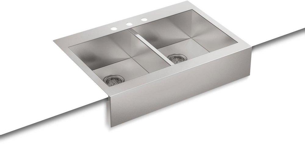 KOHLER Stainless Steel 35-3/4 x 24-5/16 in. Stainless Steel Double Bowl Farmhouse Kitchen Sink with Sound Dampening 