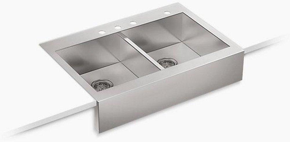 KOHLER Stainless Steel 35-3/4 x 24-5/16 in. Stainless Steel Double Bowl Farmhouse Kitchen Sink with Sound Dampening 