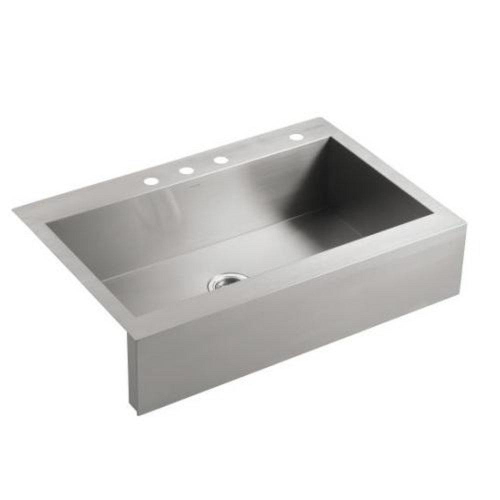 KOHLER Stainless Steel 35-3/4 x 24-5/16 in. 1 Hole Stainless Steel Single Bowl Drop-in Kitchen Sink 