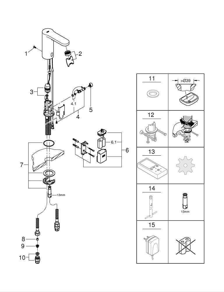 GROHE StarLight&reg; Polished Chrome No Handle Sensor Bathroom Sink Faucet 