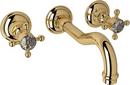 Wall Mount Widespread Bathroom Sink Faucet with Double Crystal Cross Handle in Inca Brass