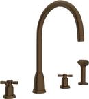 4-Hole Double Cross Handle Column Spout Kitchen Faucet with Sidespray in English Bronze