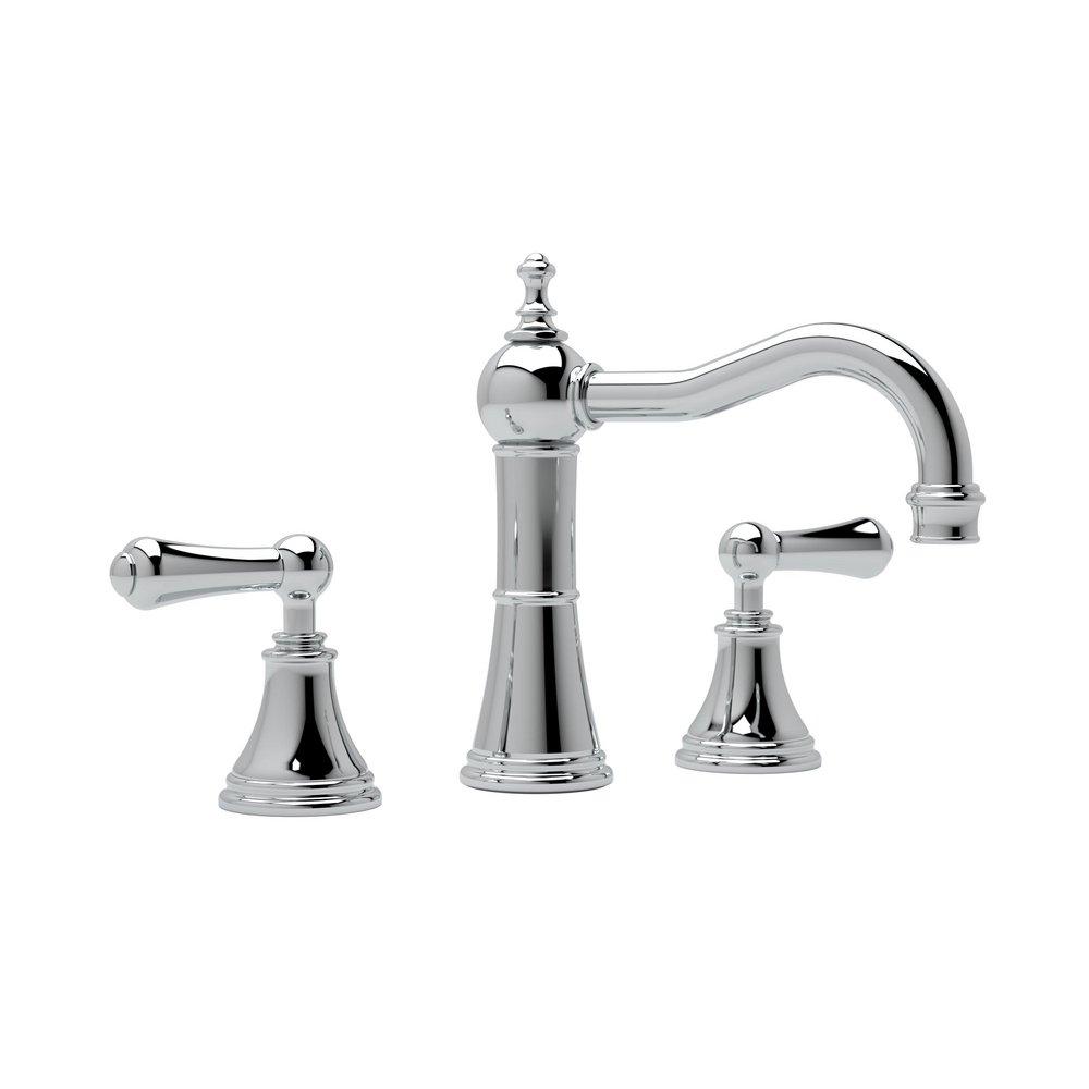 Perrin & Rowe&reg; Polished Chrome 3-Hole Deckmount Widespread Lavatory Faucet with Double Metal Lever Handle 