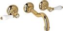 Wall Mount Widespread Bathroom Sink Faucet with Double Porcelain Lever Handle in Inca Brass