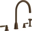 4-Hole Double Lever Handle Column Spout Kitchen Faucet with Sidespray in English Bronze
