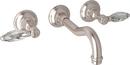 Wall Mount Widespread Bathroom Sink Faucet with Double Crystal Lever Handle in Satin Nickel