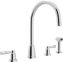 4-Hole Double Lever Handle Column Spout Kitchen Faucet with Sidespray in Polished Chrome