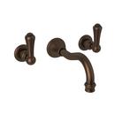 Wall Mount Bathroom Sink Faucet with Double Metal Lever Handle in English Bronze