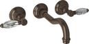Wall Mount Widespread Bathroom Sink Faucet with Double Crystal Lever Handle in Tuscan Brass