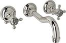 3-Hole Wall Mount Widespread Lavatory Faucet with Double Crystal Cross Handle in Polished Nickel