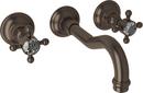 Wall Mount Widespread Bathroom Sink Faucet with Double Crystal Cross Handle in Tuscan Brass