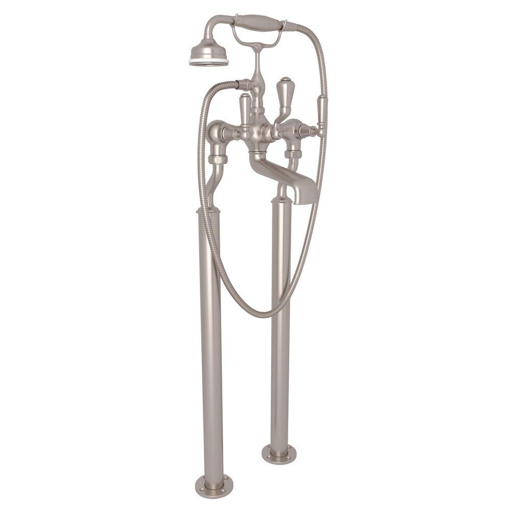 Perrin & Rowe&reg; Satin Nickel Three Handle Lever Floor Mount Filler 