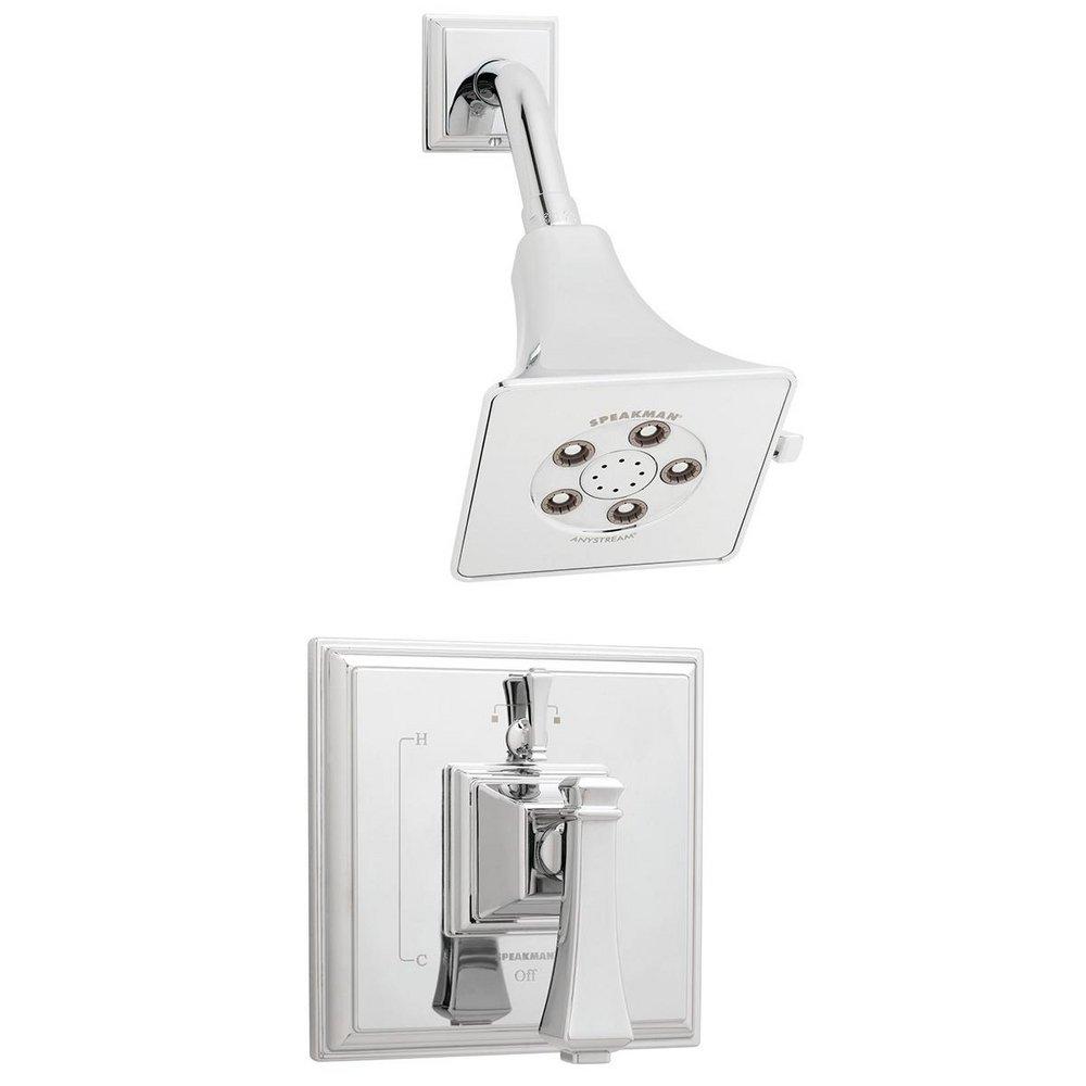 Speakman Polished Chrome High Pressure Showerhead with Single Lever Handle and Shower Valve Combo Shower System 