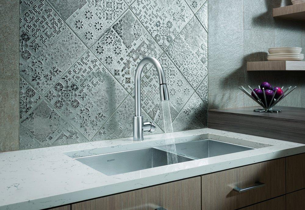 BLANCO Satin 33 x 18 in. No Hole Stainless Steel Double Bowl Undermount Kitchen Sink 