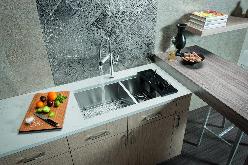 BLANCO Satin 33 x 18 in. No Hole Stainless Steel Double Bowl Undermount Kitchen Sink 