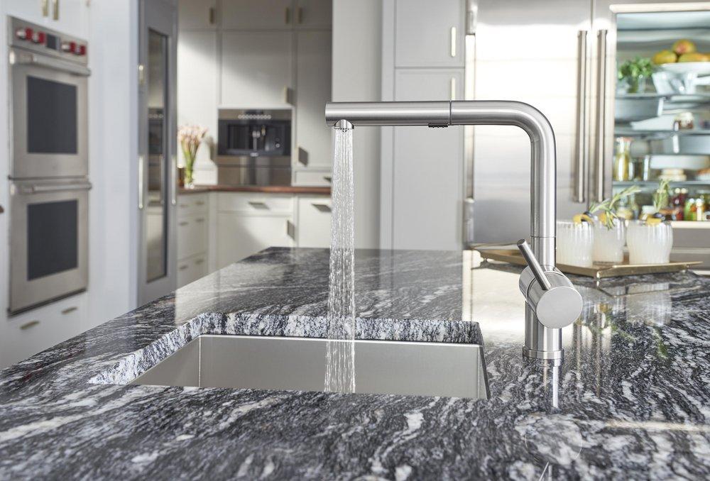 BLANCO Satin Nickel Single Handle Pull Out Kitchen Faucet 