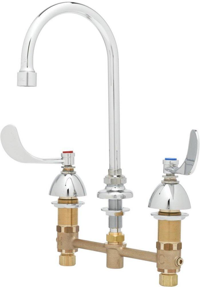 T&S Brass Polished Chrome Two Wristblade Handle Deck Mount Healthcare Faucet 