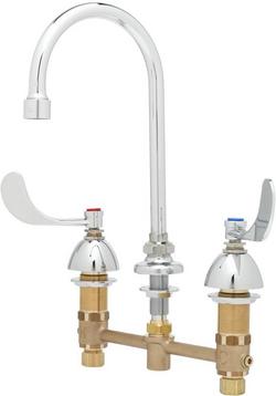 Medical Faucet, 8" Centers, Swivel Gooseneck, 1.5 GPM Aerator, 4" Wrist Action Handles