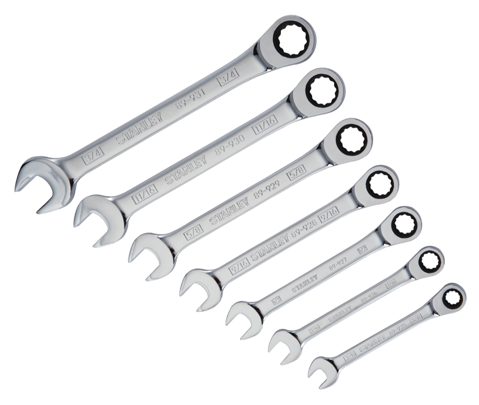 Stanley Polished Chrome Ratcheting Combination Wrench Set 