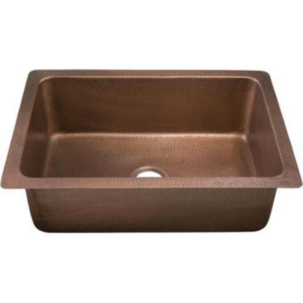 Thompson Medium Antique 30 x 20 in. No Hole Copper Single Bowl Dual Mount Kitchen Sink 