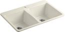 33 x 22 in. 1 Hole Cast Iron Double Bowl Drop-in Kitchen Sink in Almond