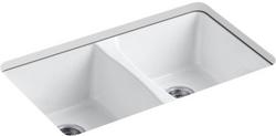 33 in. Undermount Cast Iron Double Bowl Kitchen Sink in White
