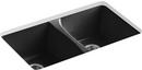 KOHLER Black Black&trade; 33 x 22 in. 5 Hole Cast Iron Double Bowl Undermount Kitchen Sink 