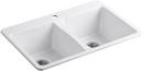 33 x 22 in. 1 Hole Cast Iron Double Bowl Drop-in Kitchen Sink in White